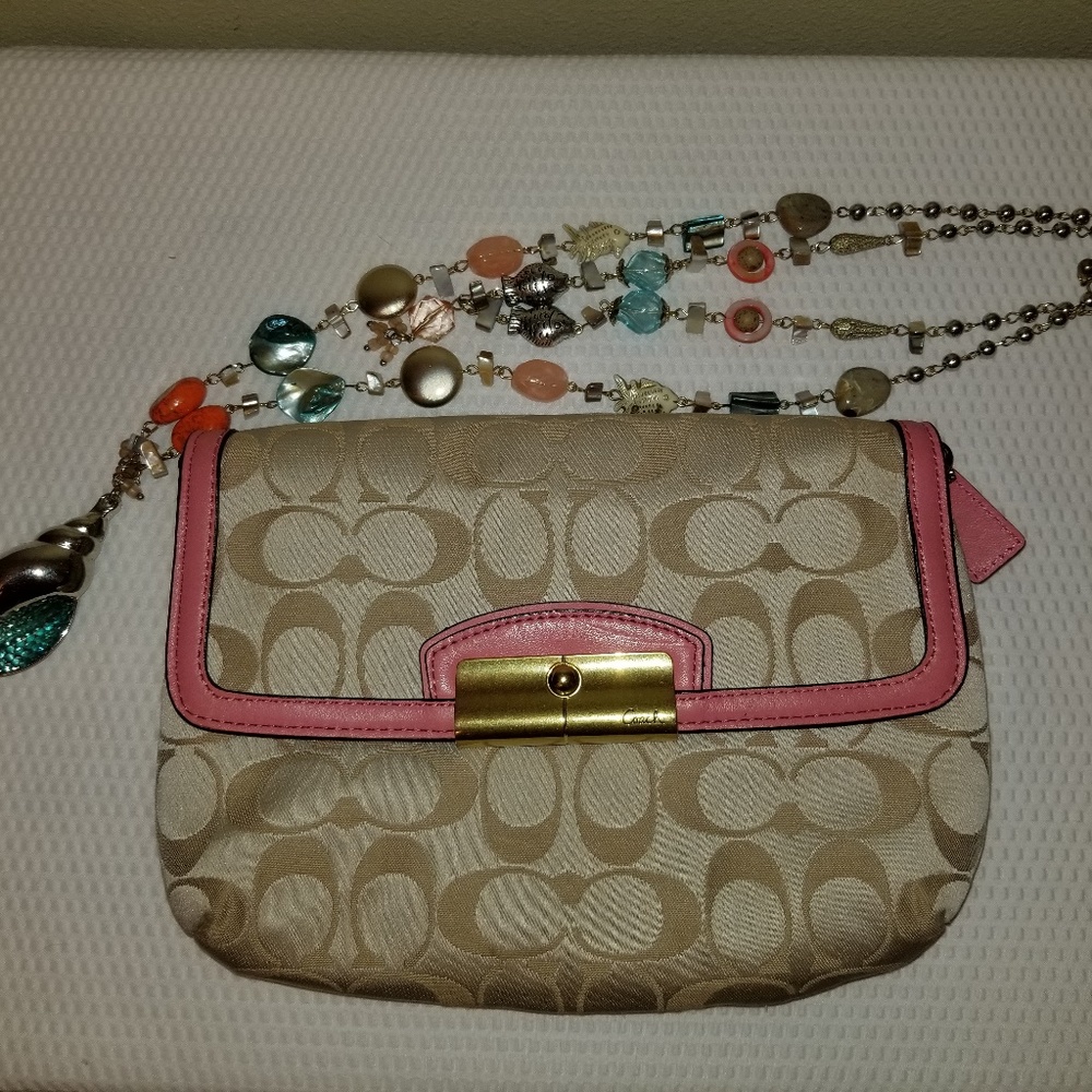 Coach Pink & Tan cross body small purse